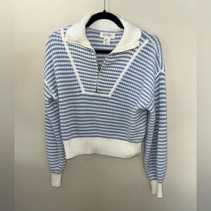 Jessica Simpson Blue And White Stripe Quarter Zip Sweater Pullover Size Large